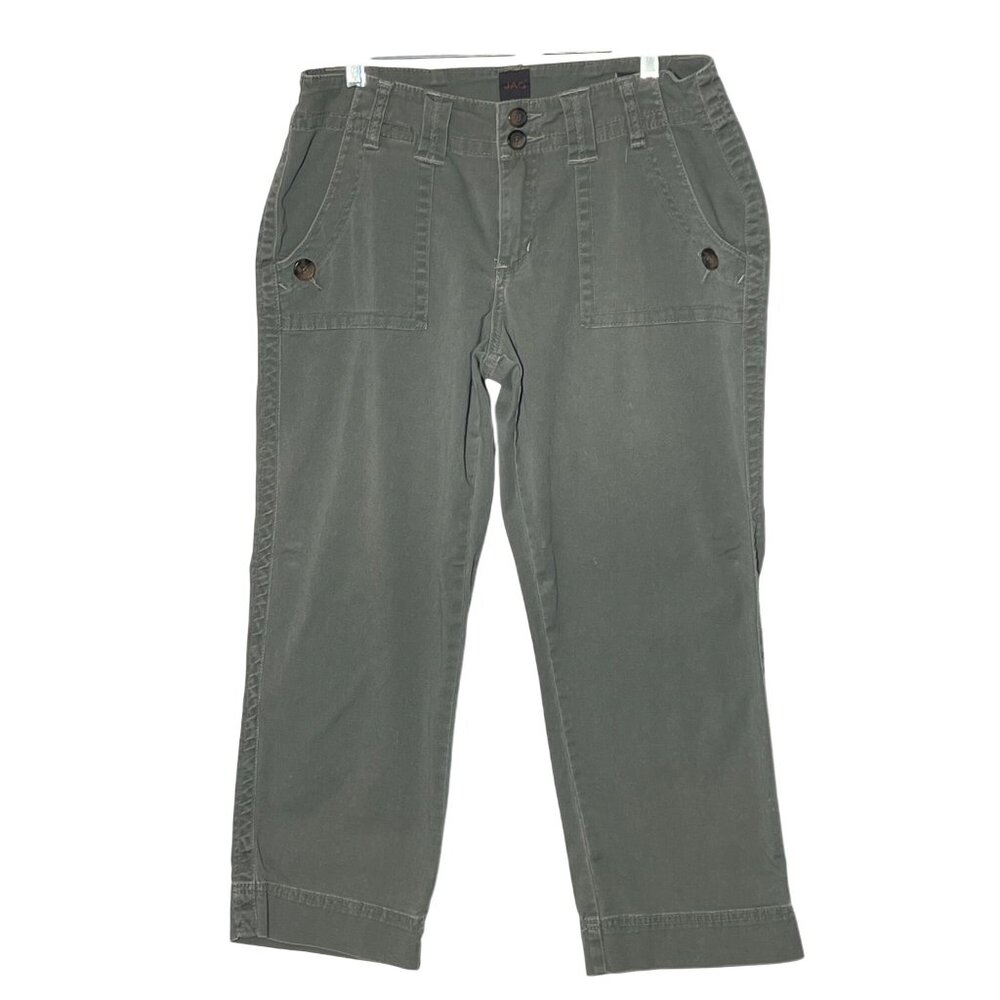 Jag Women's Classic Fit Olive Green Cropped Pants Straight Leg Size 8